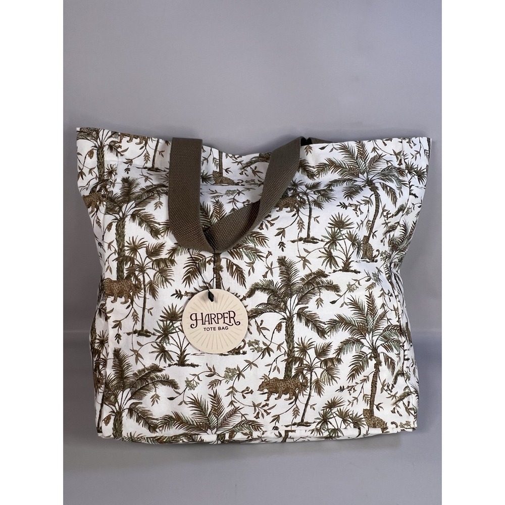 Harper Leopard in Jungle Print Canvas Tote Bag 100% Cotton 15" X 16" NWT